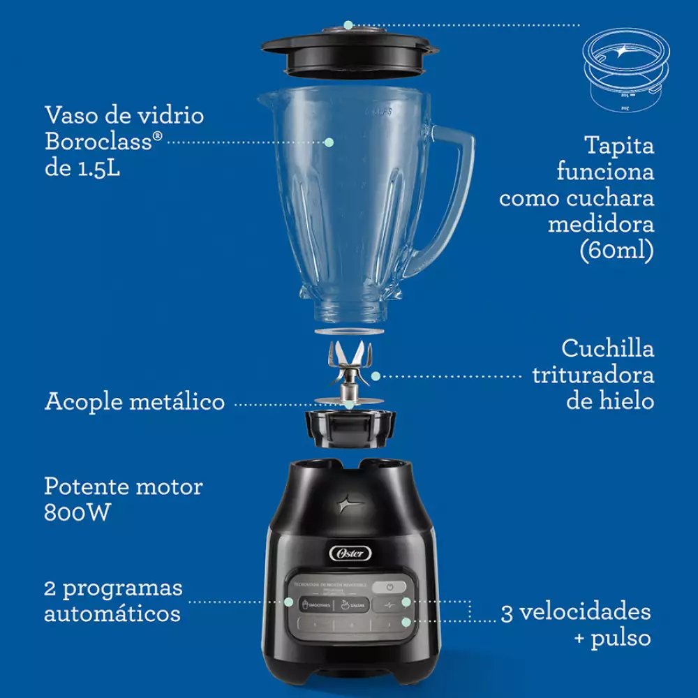 Licuadora Reversible Oster 3 Velocidades Negro 1.25 Lt 800 W 600