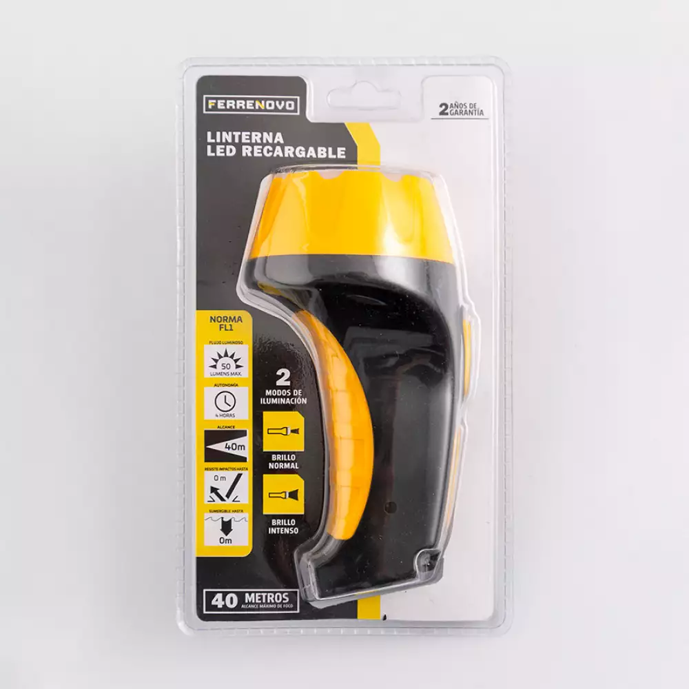 Linterna Recargable Con Agarre Ergonomico 1W Alcance De 40 Metros