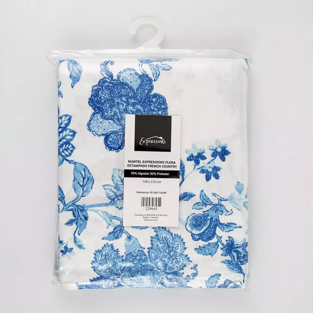 Mantel Expressions Flora 150X210Cm Azul Algodon Ri-24011624B