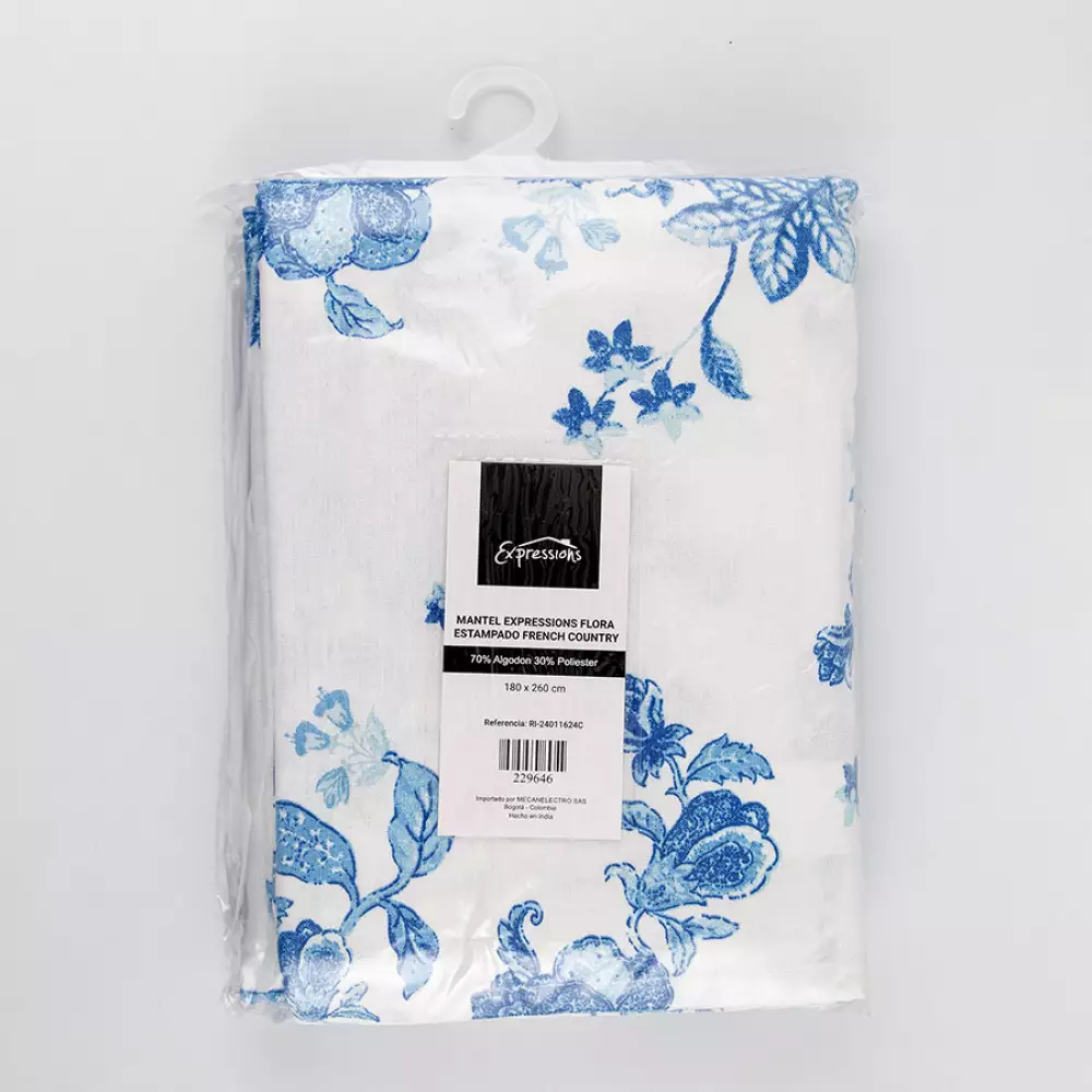 Mantel Expressions Flora 180X260Cm Azul Algodon Ri-24011623C