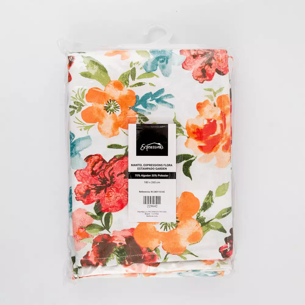 Mantel Expressions Flora Estampado 180X260Cm Rosa Algodon Ri-2401
