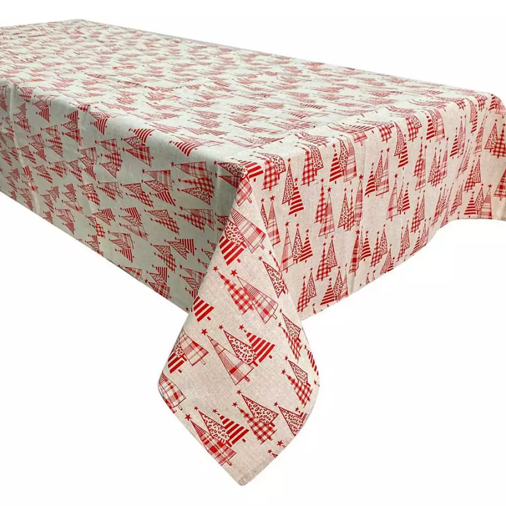 Mantel Navideño Diseño Árbol Blanco-Rojo Santini  180x140cm
