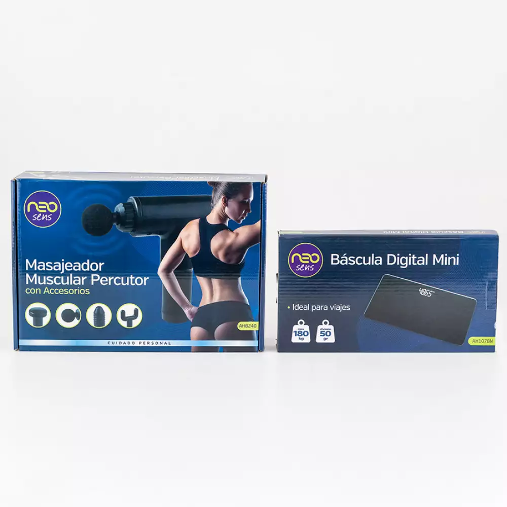 Masajeador neo sens muscular percutor gun + bascula neo sens digital mini combo ah8240 + a