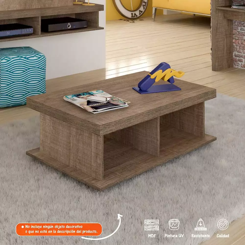 Mesa De Centro Bertolini Dunas 59X90X35Cm Cafe Mdp 3324