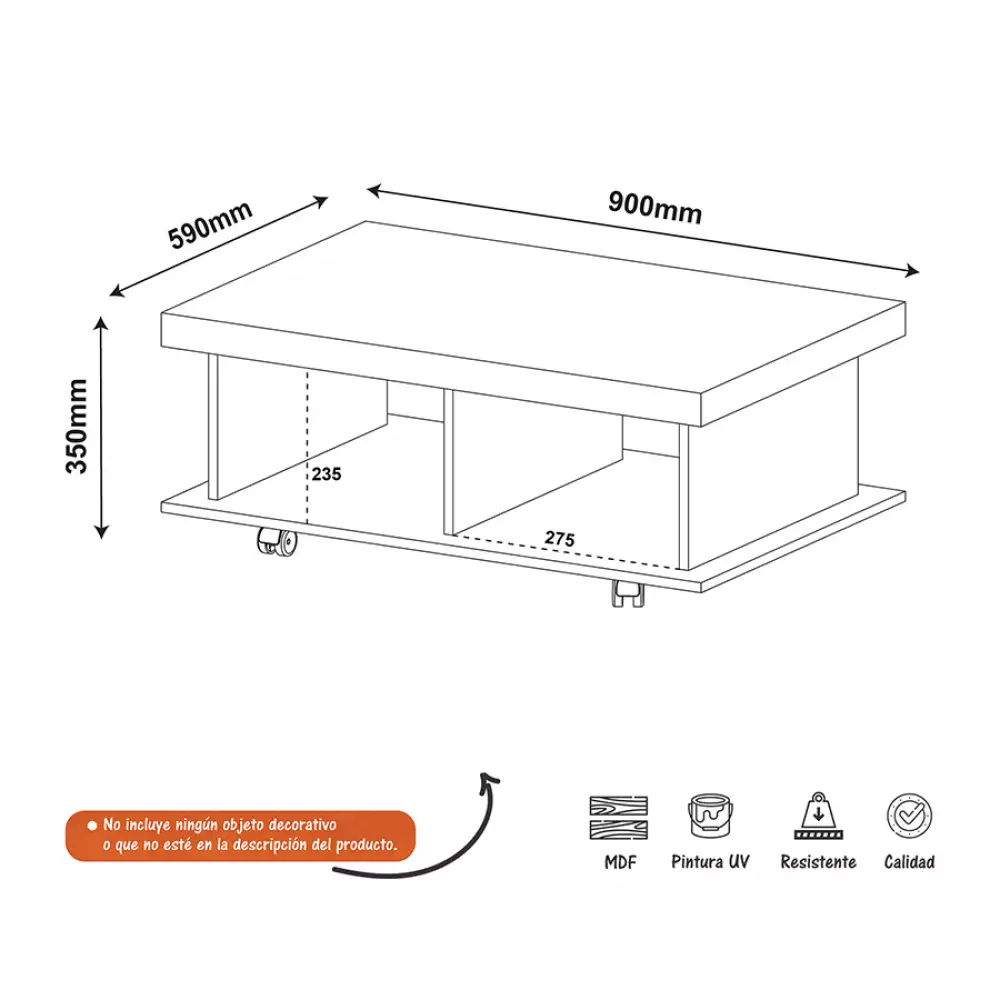 Mesa De Centro Bertolini Dunas 59X90X35Cm Cafe Mdp 3324