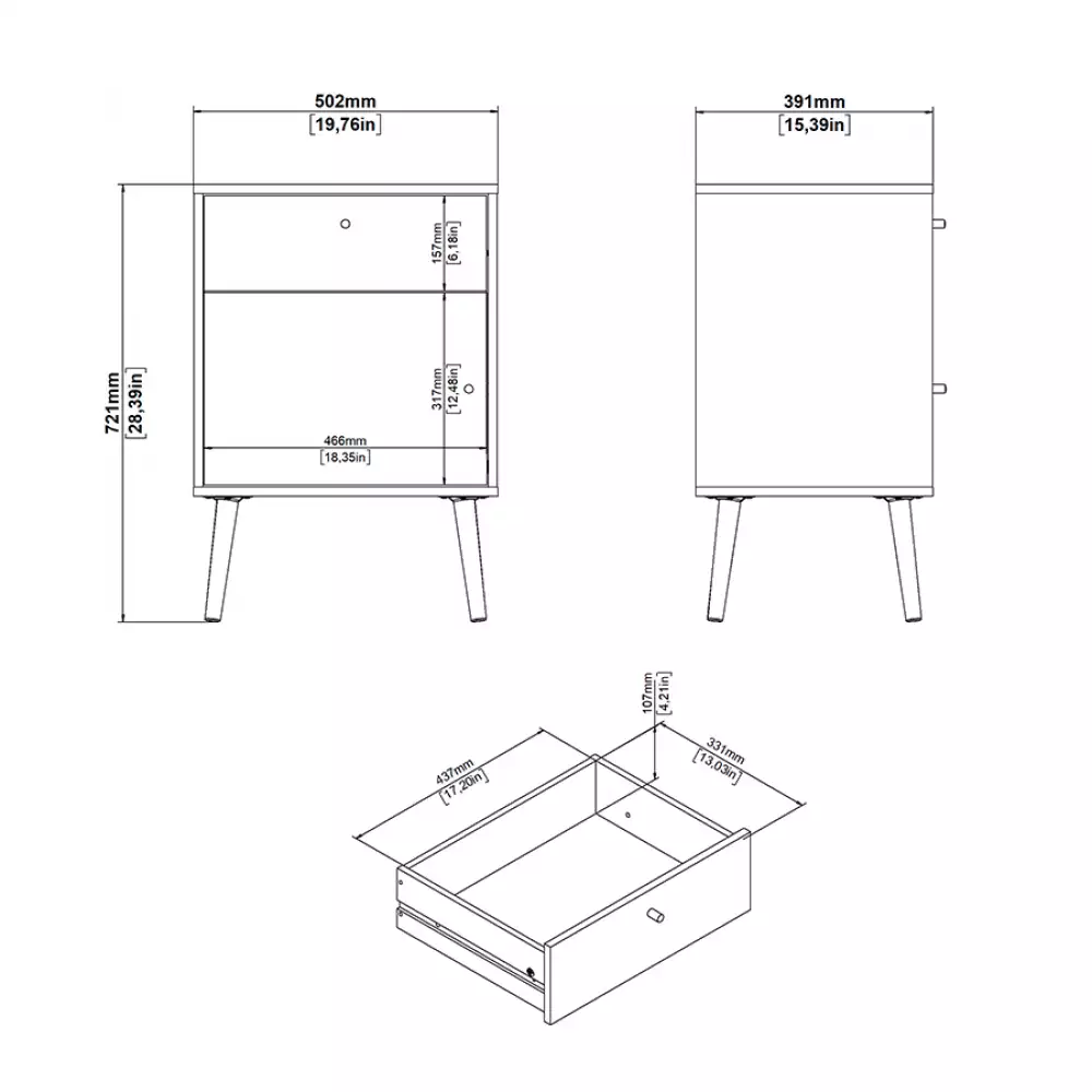 Mesa Noche Tvilum Bodo 50X72X39Cm Blanco