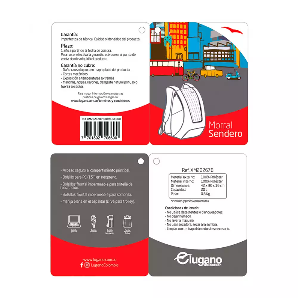 Morral Lugano Sendero 30X42X30Cm Negro Poliester Xm202678