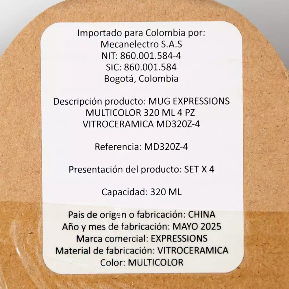 Mug Taza Expressions Multicolor 320 Ml 4 Pz Vidrio Opal Md320Z-4