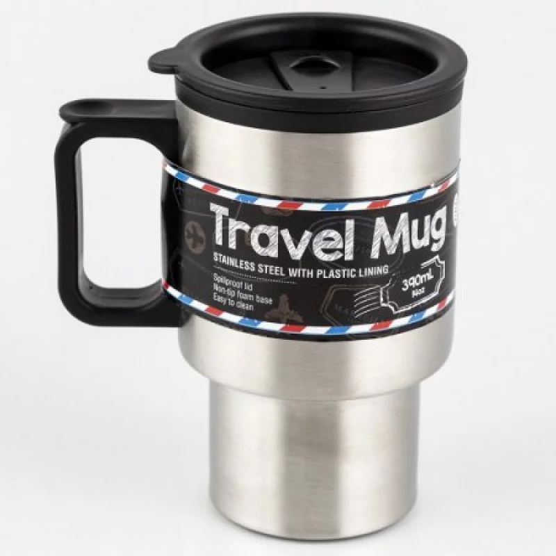 Mug Viajero UBL Negro Plateado 390 Ml