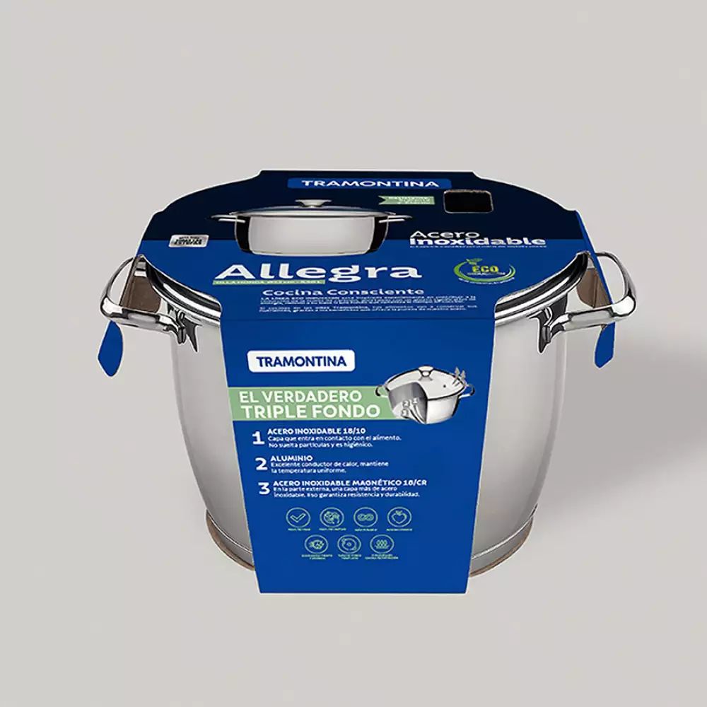 Olla Tramontina 22 Cm Gris Plata 5.7 Lt Acero Inoxidable 626