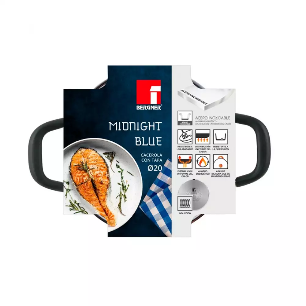 Olla Y Tapa Bergner 20Cm Azul 2.3 Lt Acero Inoxidable Bg32166Mmk