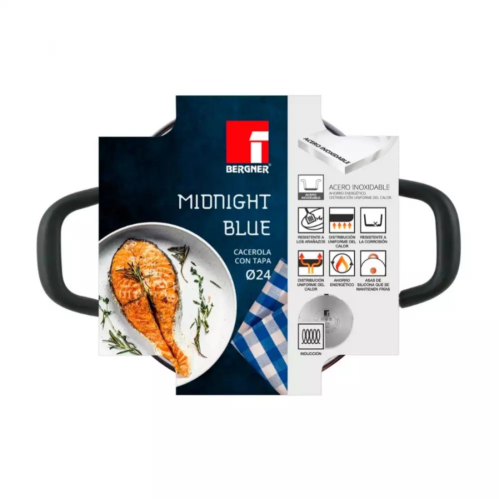 Olla Y Tapa Bergner 24Cm Azul 4.5 Lt Acero Inoxidable Bg32167Mmk