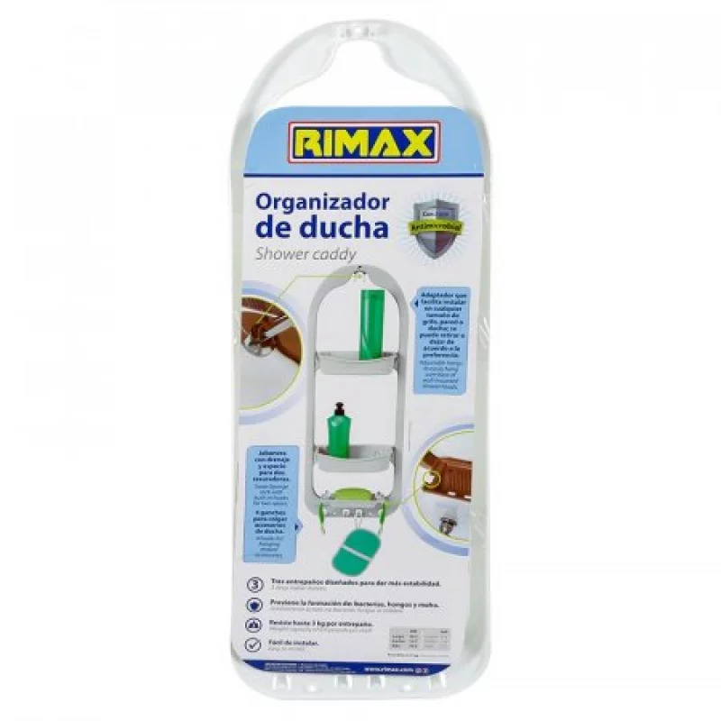 Organizador esquinero para ducha 2 niveles Rimax elaborado en plástico