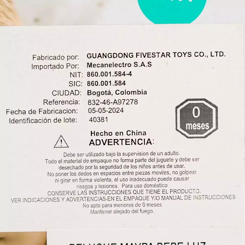 Peluche Maypa Bebe Luz Musica 15X6Cm Azul Plastico