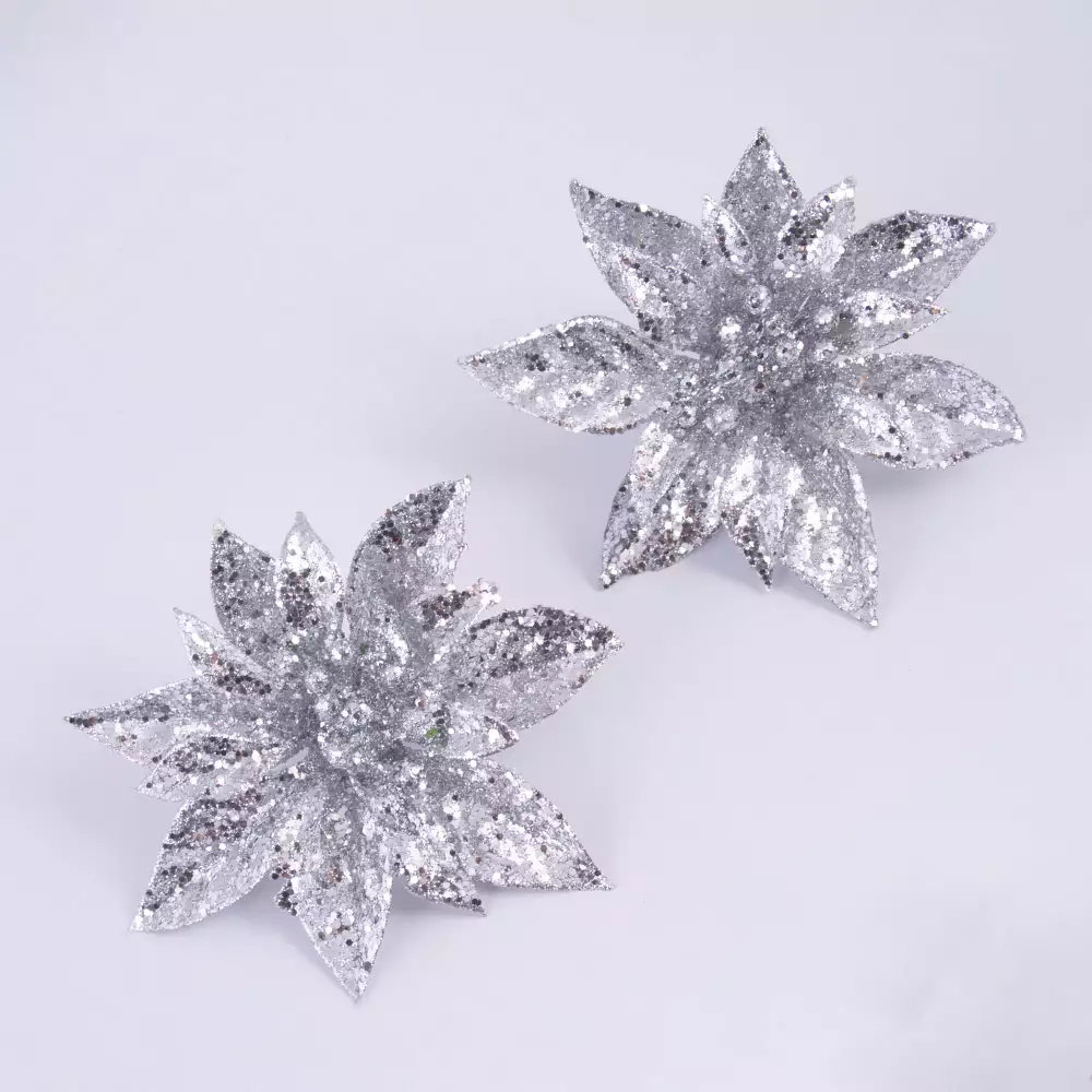 Pick Miro Christmas Poinsettia 2 Ud 25Cm Plateado Plastico 831-M