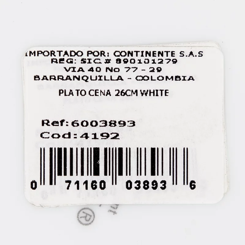 Plato Cena Corelle 6003893 26Cm Blanco Redondo En Vitroceramica