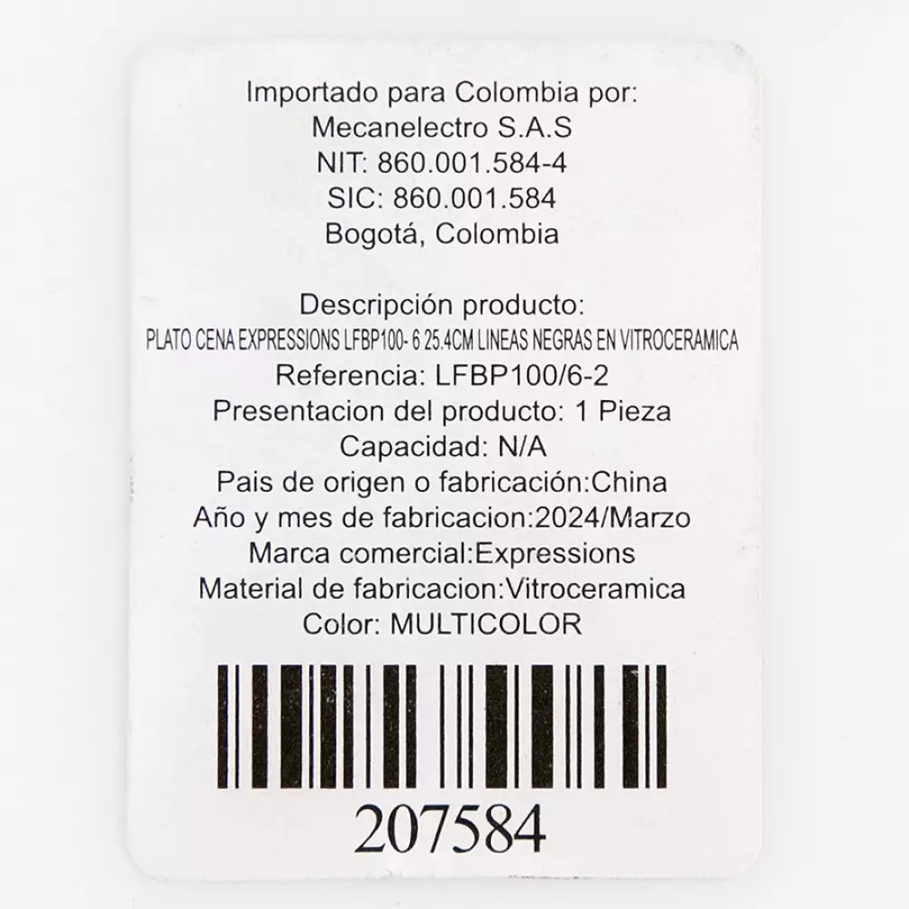 Plato Cena Expressions 25Cm Líneas Negras En Vitrocerámica