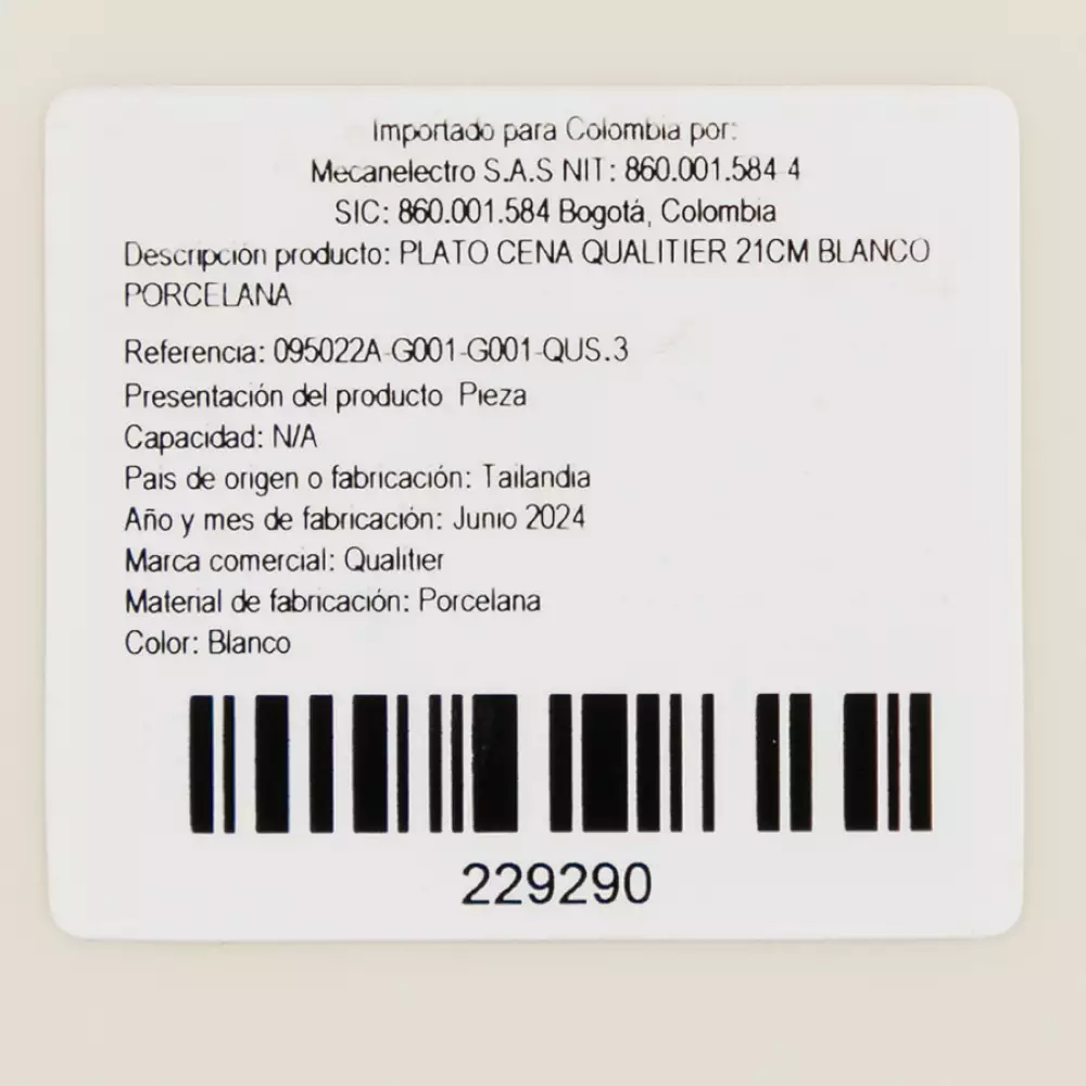 Plato Cena Qualitier 21Cm Blanco Porcelana 095022A-G001-G001-Qu