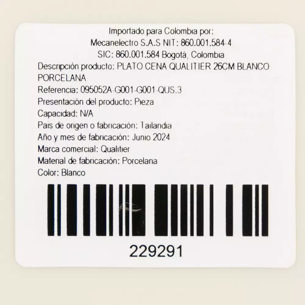 Plato Cena Qualitier 26Cm Blanco Porcelana 095052A-G001-G001-Qu