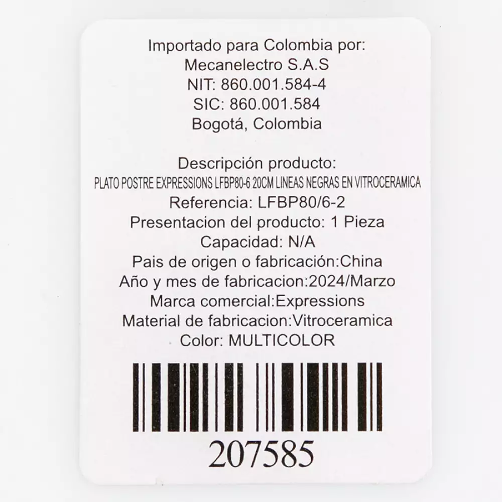 Plato Postre Expressions 20Cm Lineas Negras En Vitroceramica Lfbp8