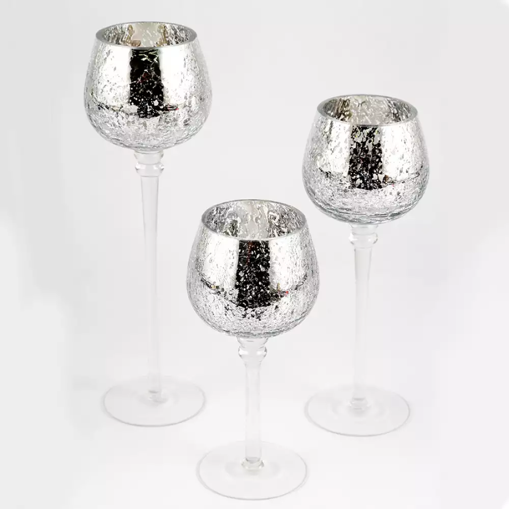 Portavelas x3 piezas navideño plata