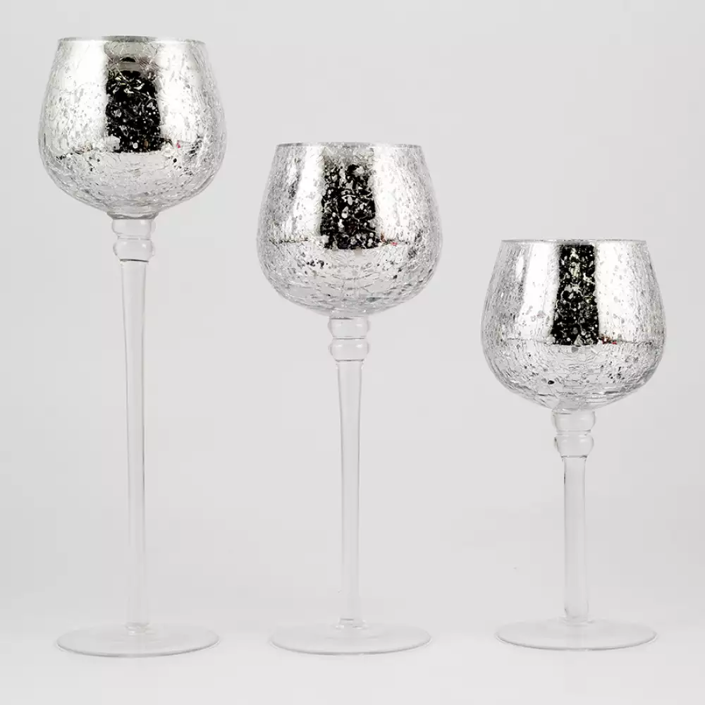 Portavelas x3 piezas navideño plata