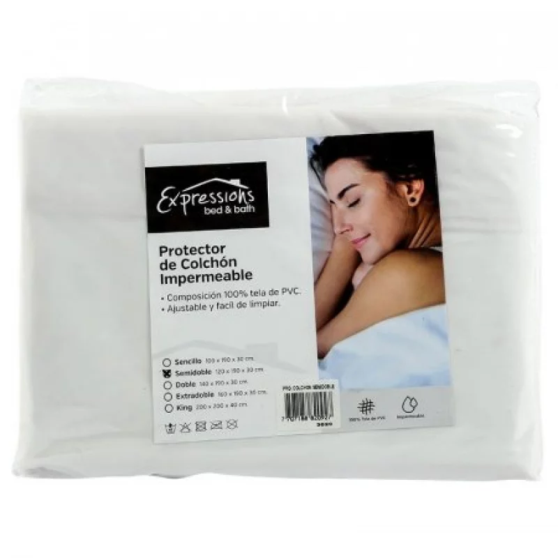 Protector De Colchón Impermeable Semi Doble Expressions Bed And Bath 3020-Blanco