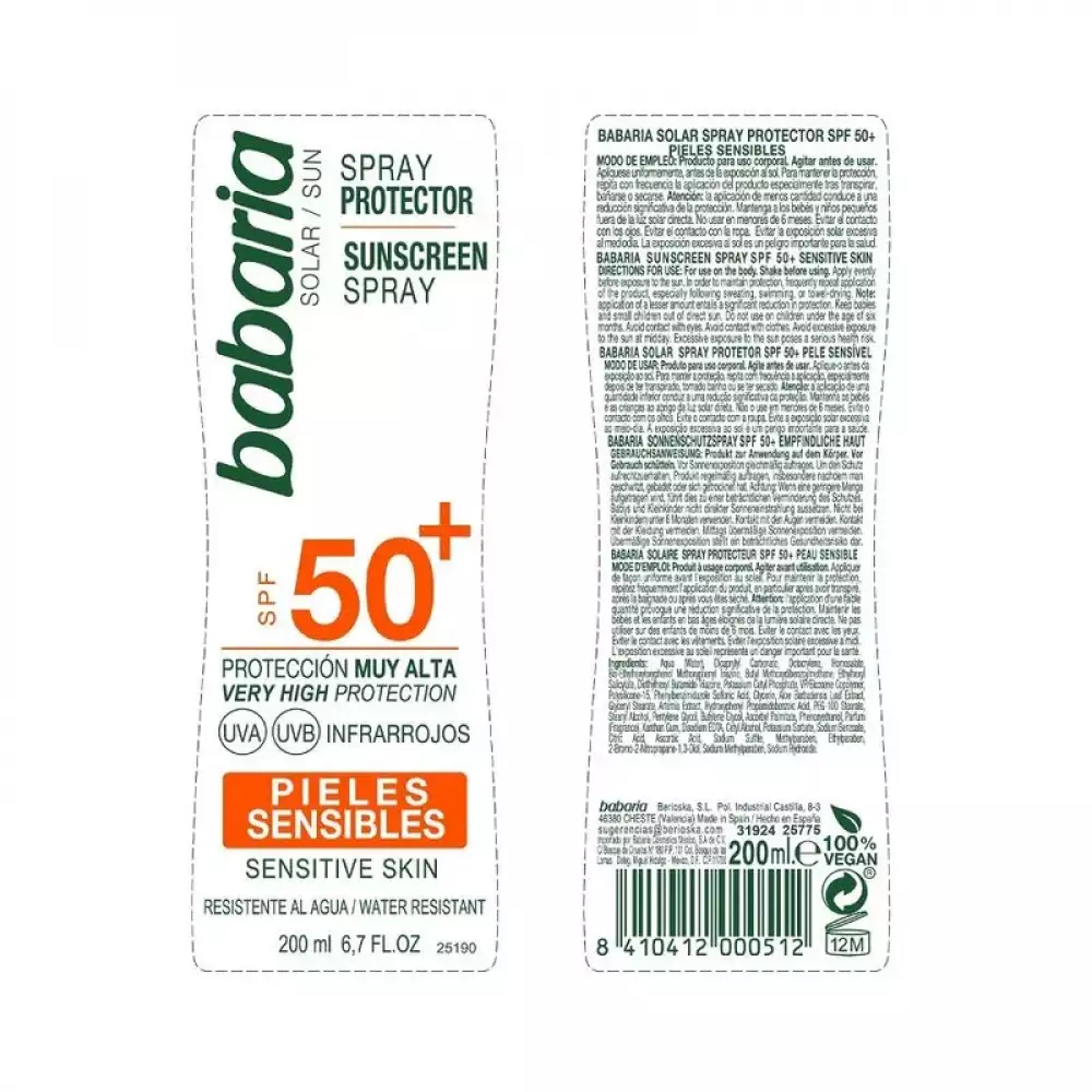 Protector Solar Babaria Pieles Sensibles 200 Ml 31924