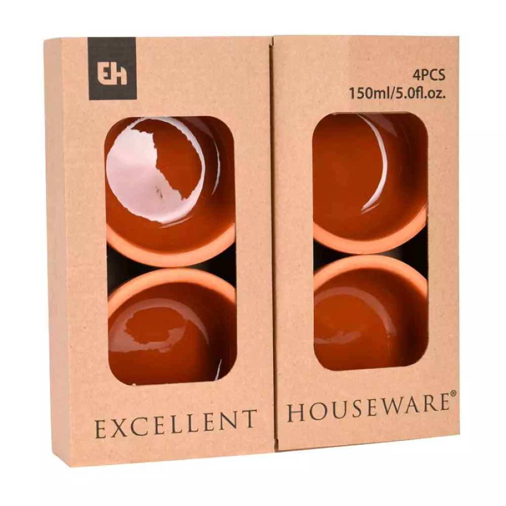 Ramekin excellent houseware 4pz 150ml marron redondo en arcilla 384000060