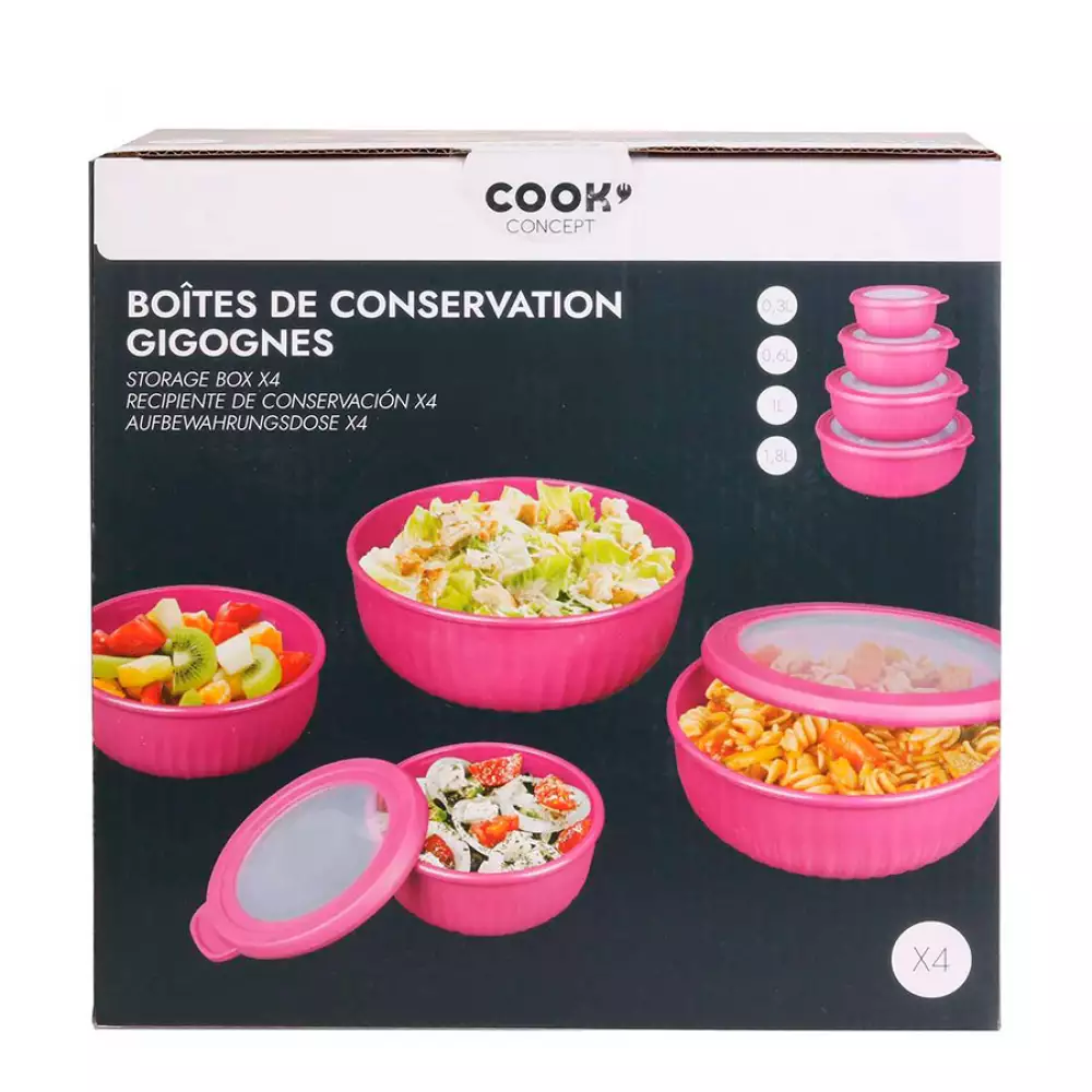 Recipientes Cook Concept Setx4 Plasticos Con Tapa Burdeos Kb5980
