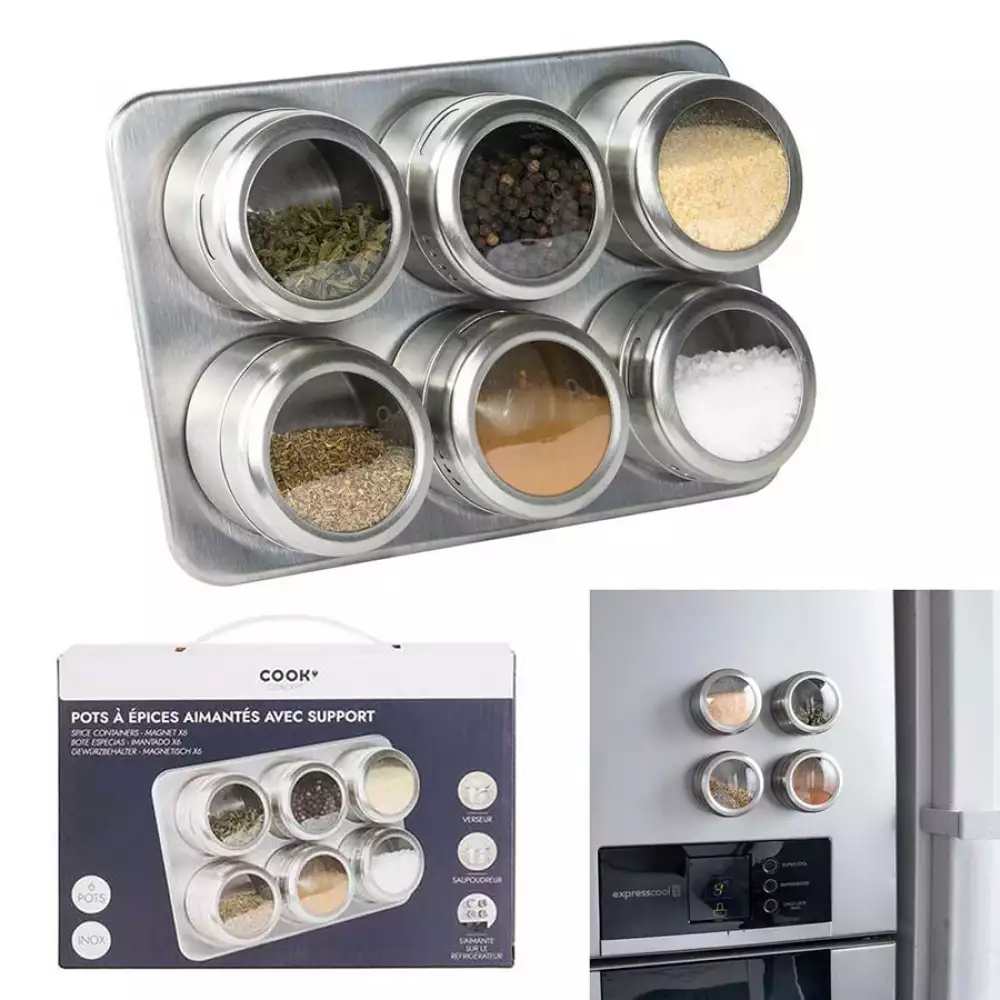 Recipientes Cook Concept Setx6 Para Especias Magneticos Con Soport