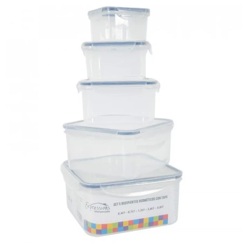 Recipientes Expressions Cuadrado 5 Ud Cm Transparente Plastico Mb0