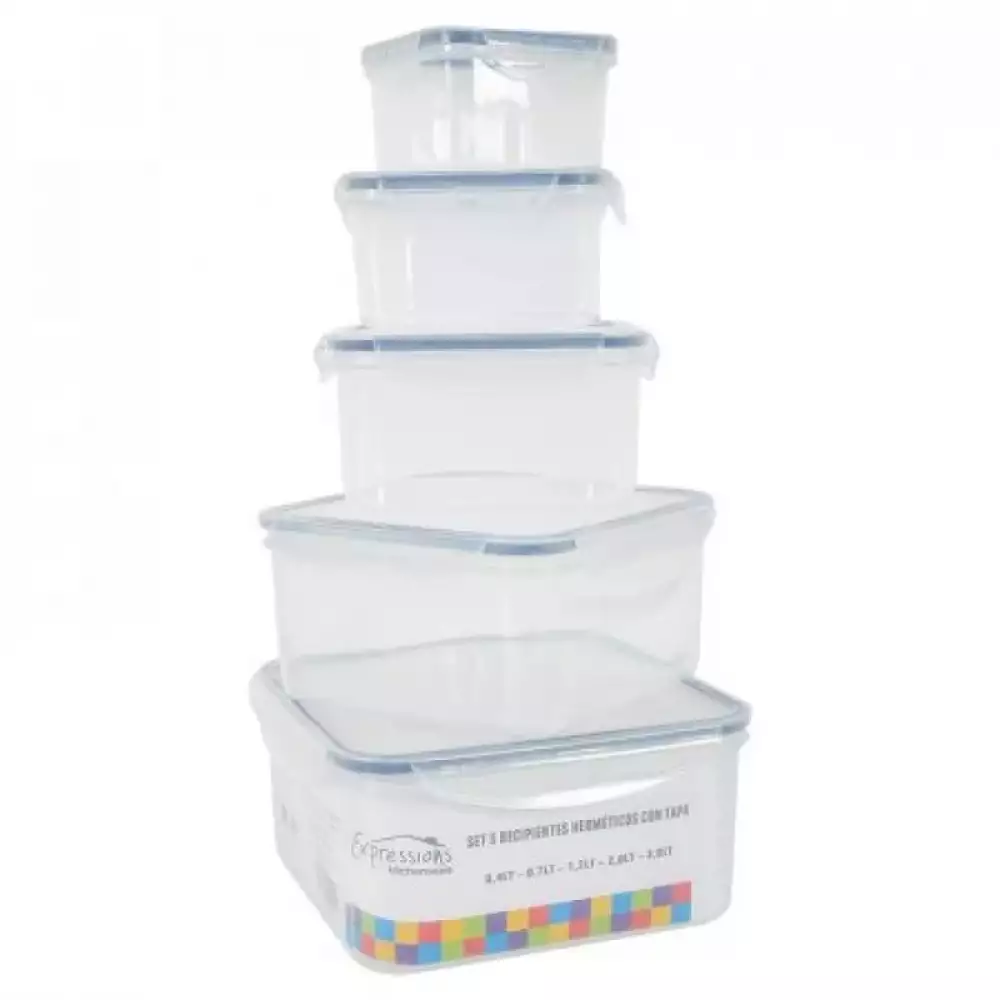 Recipientes Expressions Cuadrado 5 Ud Transparente Plastico Mb0