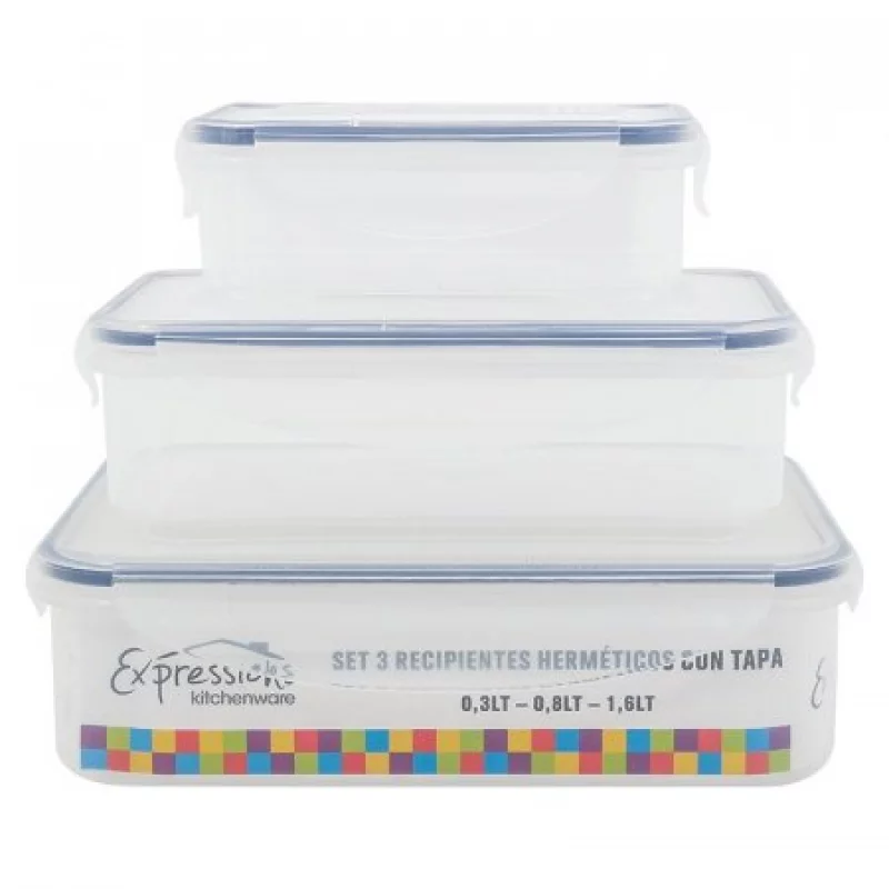 Recipientes Expressions Rectangular 3 Ud Cm Transparente Plastico