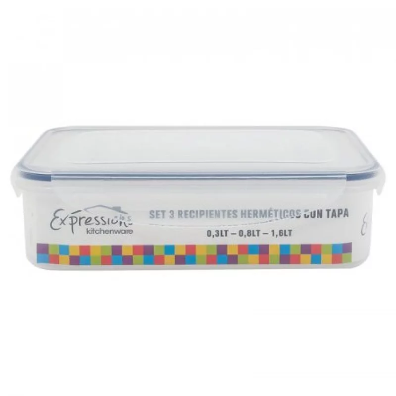 Recipientes Expressions Rectangular 3 Ud Cm Transparente Plastico
