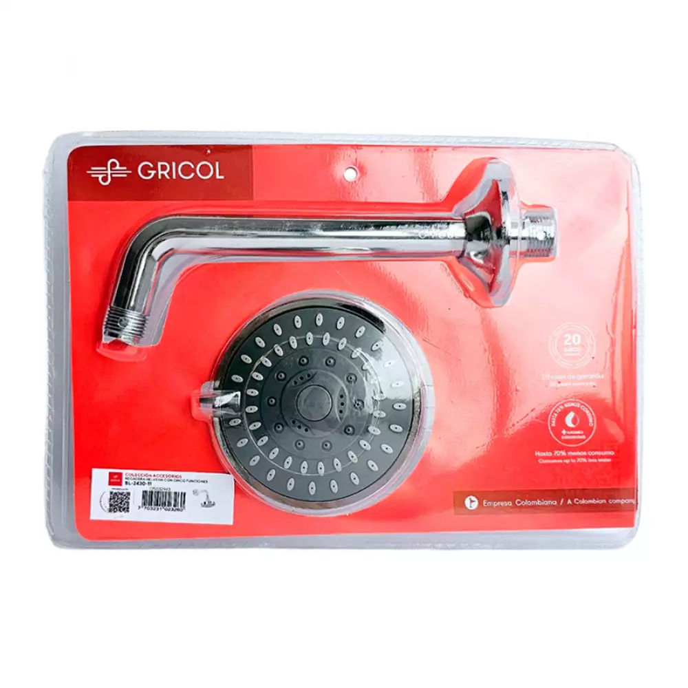 Regadera Helvetia Gricol 5 Funciones 10X10X22Cm Plateado Bl-243