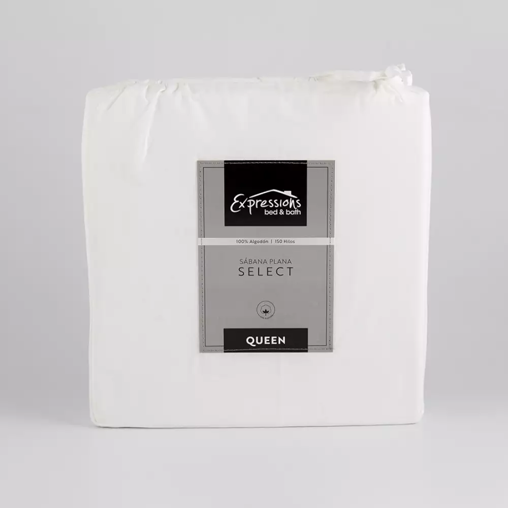 Sabana Plana Expressions 150H Queen Blanco 100% Algodon Sflaqc150