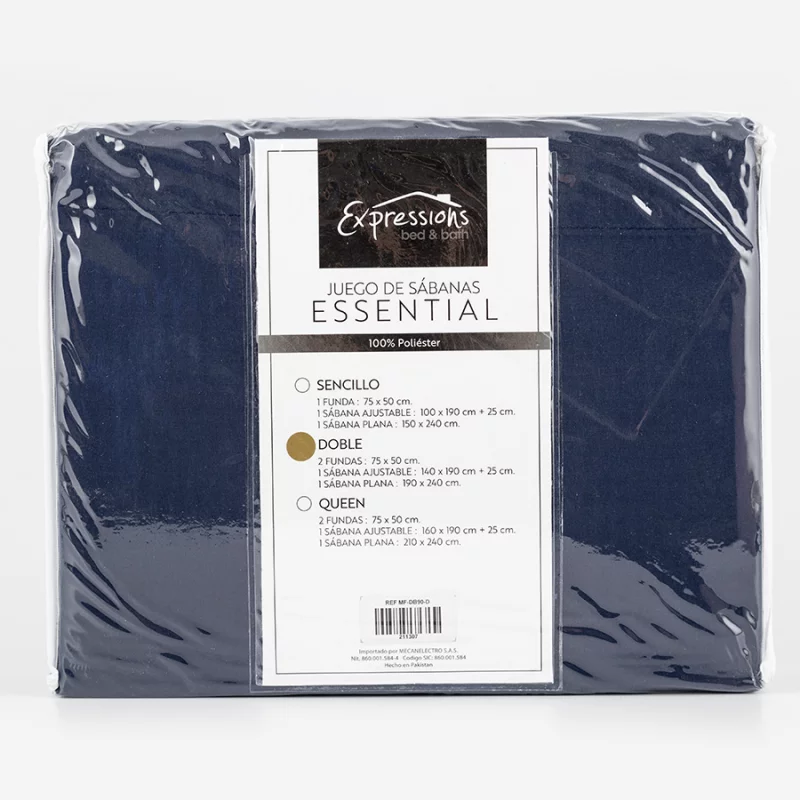 Sabanas Expressions Doble Microfibra Azul Marino Essential Mfdb90D