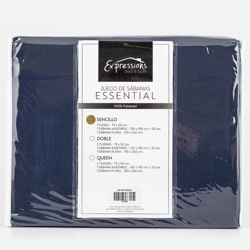 Sabanas Expressions Sencillo Microfibra Azul Marino Essential Mfdb90S