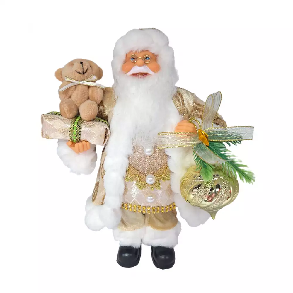 Santa De Pie Expressions Con Oso 20X30 Cm Dorado Poliéster Gs02A02