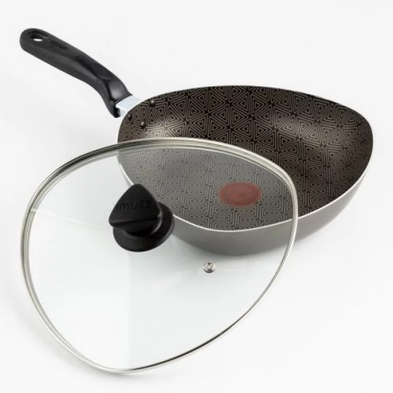 Sartén para wok con tapa, sartén antiadherente de aluminio con tapa,  utensilios de cocina de inducción de 11 pulgadas, woks y sartén con  indicador de