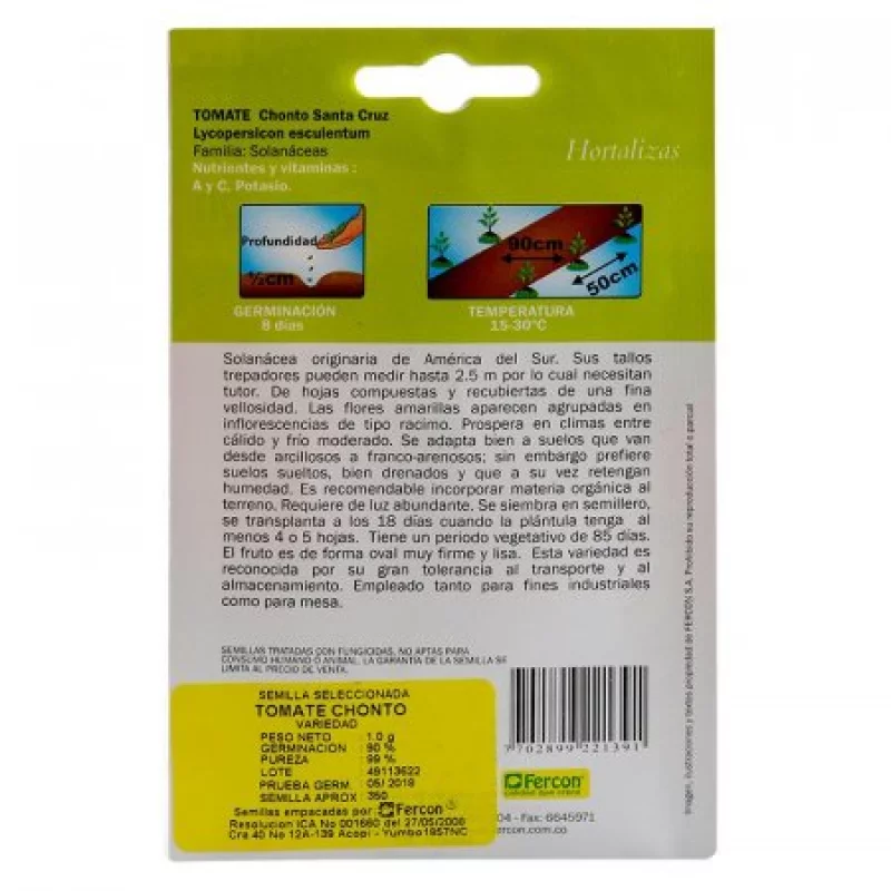 Semilla Fercon 2210039 Hortaliza Tomate Chonto