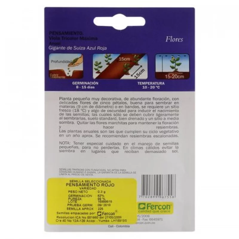 Semilla Fercon 2336755 Flor Pensamient Gigant Rojo