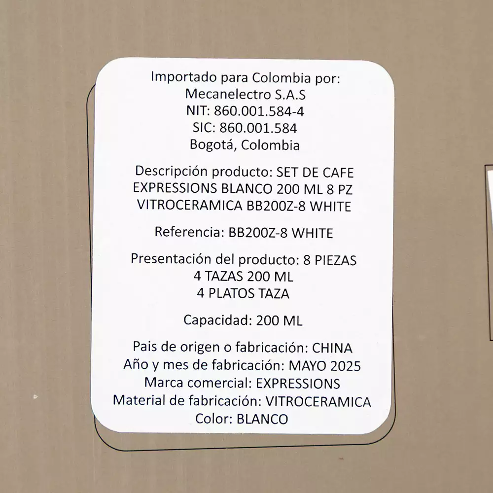 Set Cafe Expressions Blanco 200 Ml 8 Pz Vidrio Opal Bb200Z-8 White