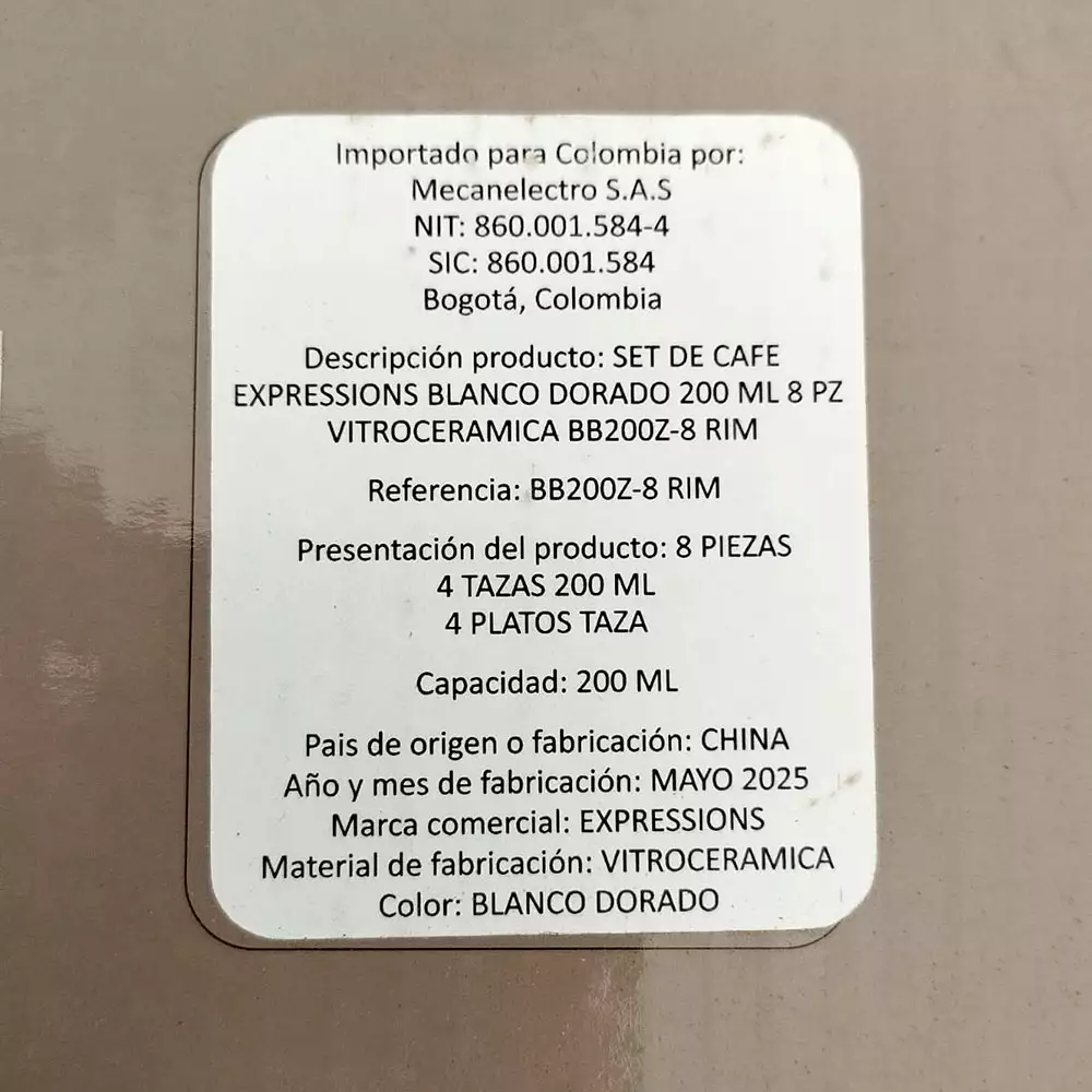 Set Cafe Expressions Dorado Blanco 200 Ml 8 Pz Vidrio Opal BB200Z-8 RIM