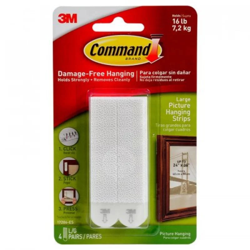 Set De 4 Pares De Sujeta Cuadros Grandes Command 3M -Blanco