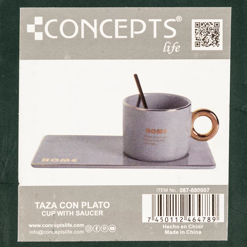 Set De Café Concepts 087-880007 3Pz Con Galletero Color Gris En Porcelana