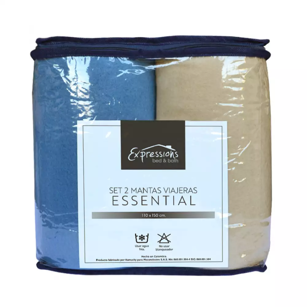 Set mantas x 2 fleece azul taupe 110x150cm 5508