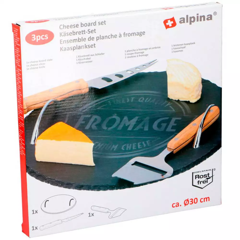 Tabla de queso 3pz alpina 30cm negro en polipropileno 871125211304