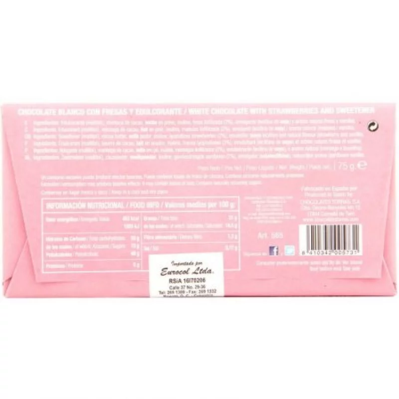 Tableta D/Chocolate Blanco C/Fresas 75 Gr